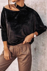 Cold Shoulder Batwing Velvet Tunic Top