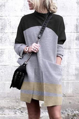 Color Block Splice Dress with Big Pockets