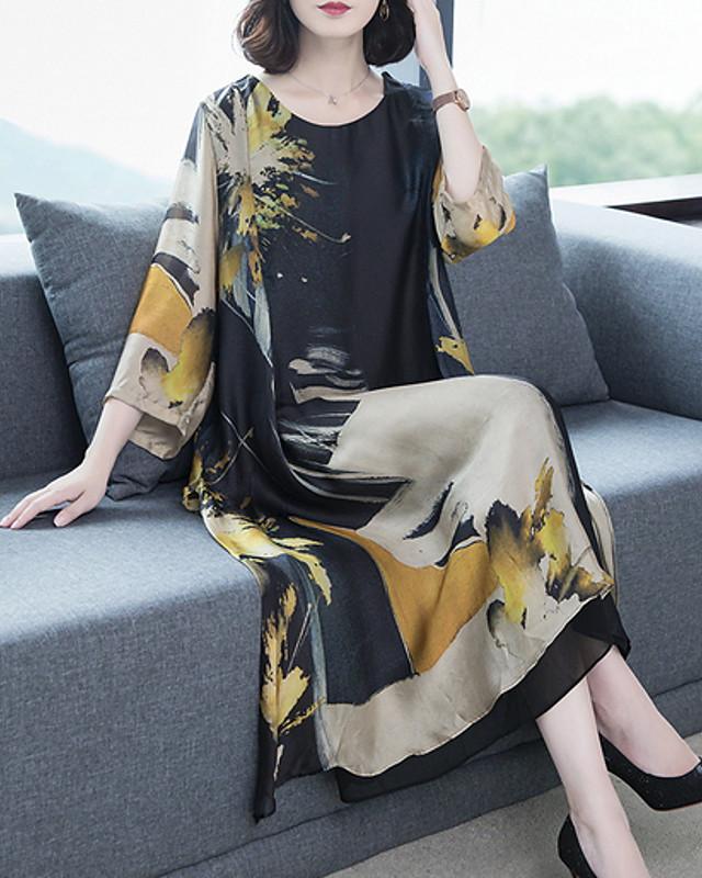 Women's Shift Dress Maxi long Dress - Long Sleeve Geometric Hot Slim Black M L XL XXL 3XL 4XL