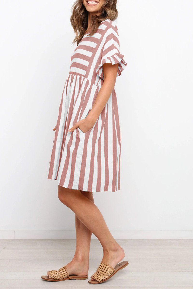 Ruffle Sleeve Stripe Print Dress