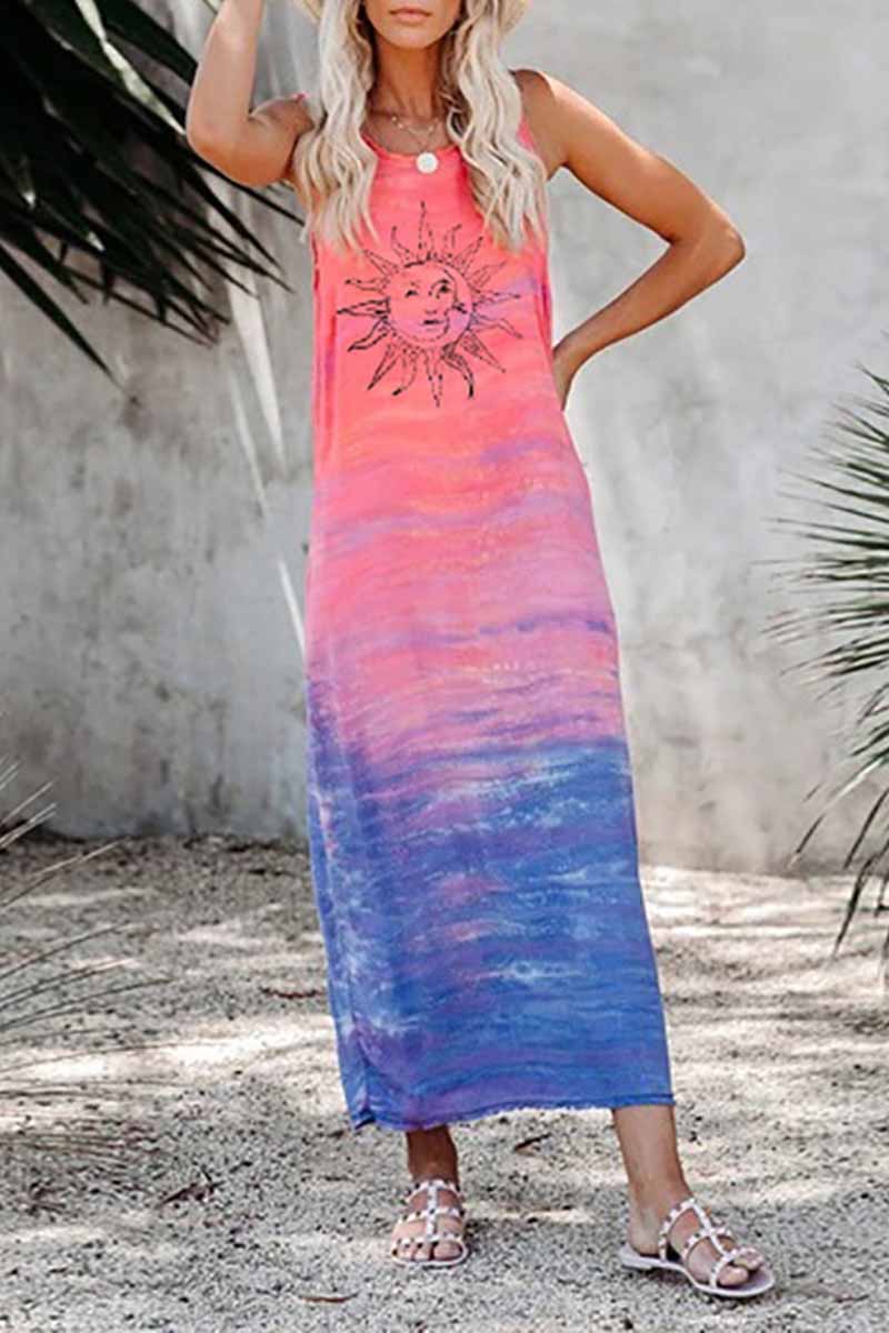 Tie-dye Sun Print Midi Dress