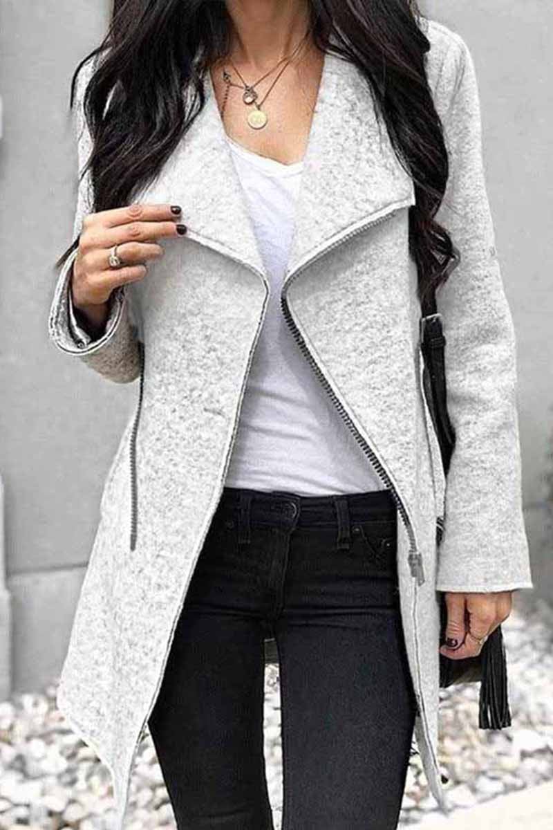 Zippered Solid Color Coat