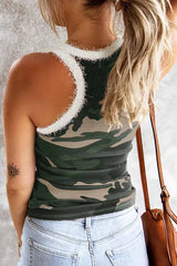 Camouflage Stitching Plush Neckline Tops(3 Colors)