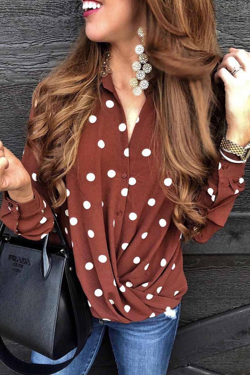 Fashion Polka Dot Suit Collar Button Shirt Tops(3 Colors)