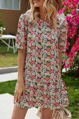 Round Neck Ruffled Floral Dress