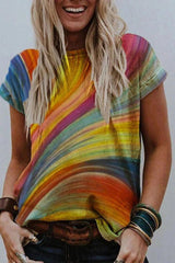 Rainbow Color Casual Short Sleeve T-Shirt