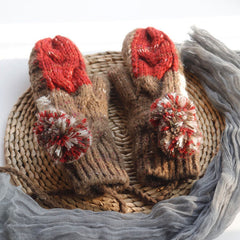 Color Block Hairball Thinsulate Mittens with String