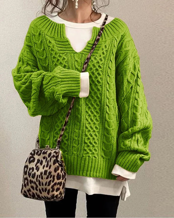 Chic V Neck Hand Twist Sweater