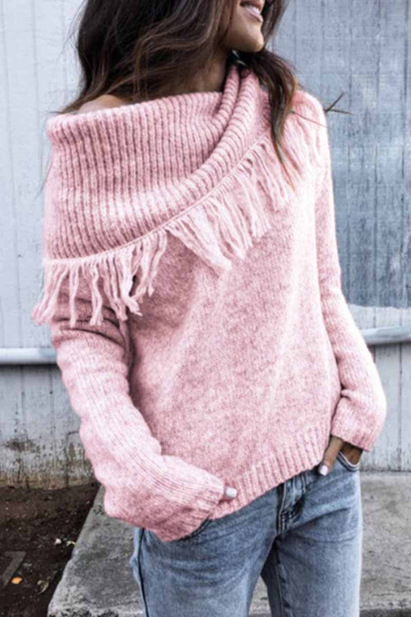 Shawl Fringed Knitted Sweater(3 Colors)