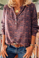 Vintage V-Neck Button Print Shirt(3 Colors)