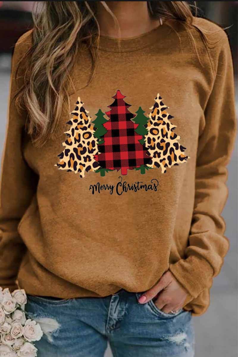 Casual Round Neck Christmas Tree Print Tops(5 Colors)