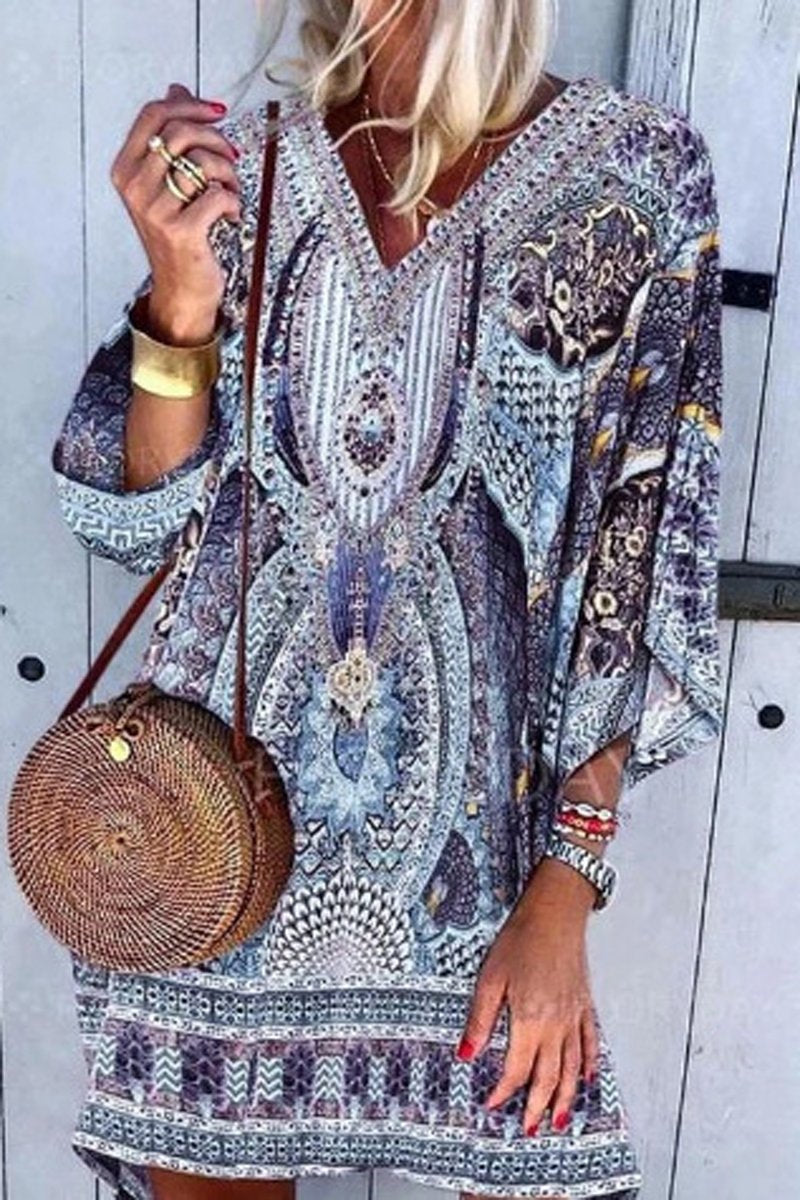 Bohemian Print V-Neck Dress