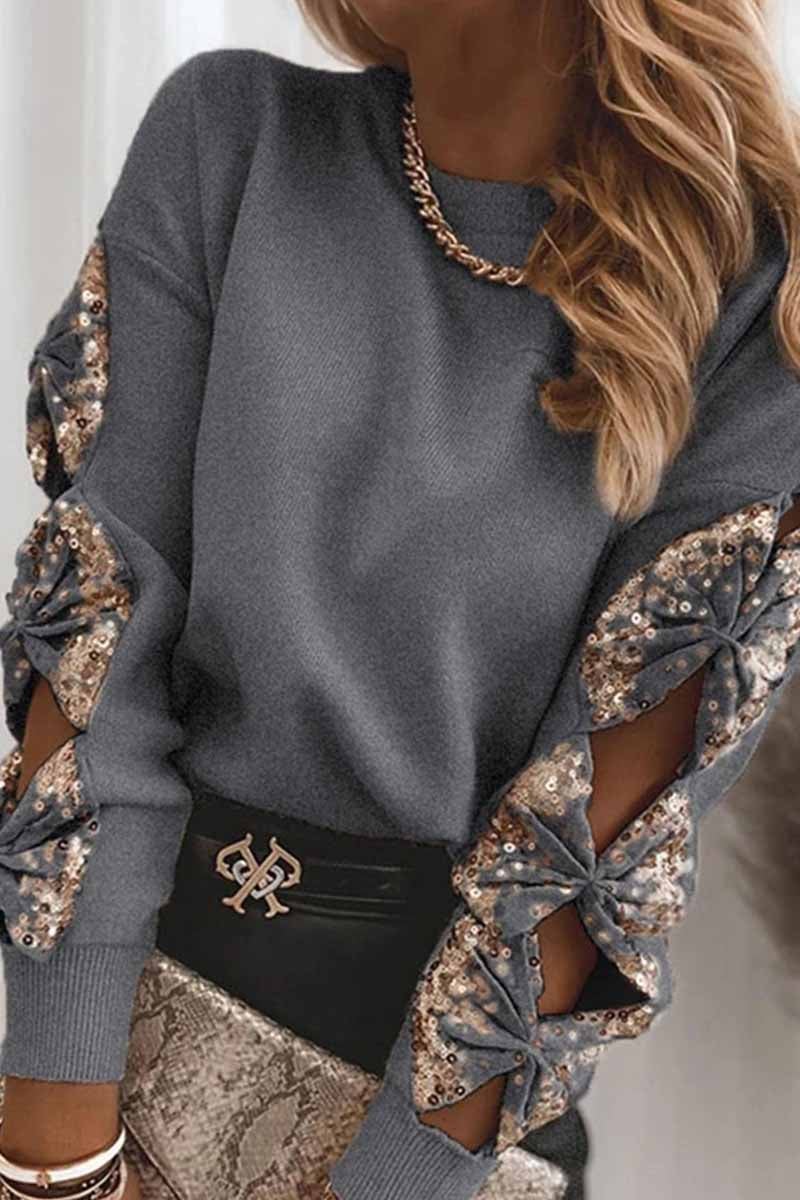 Fashion Sequin Stitching Knit Tops(3 Colors)