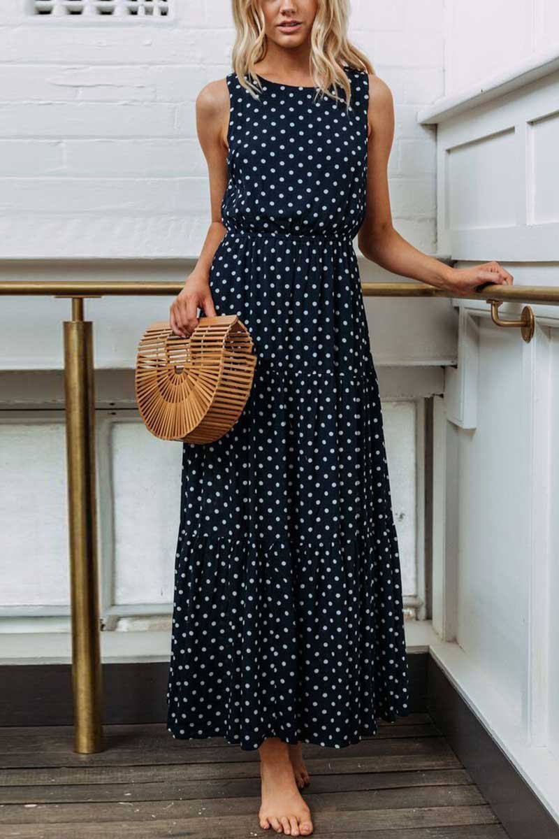 Polka Dot Waist Maxi Dress(3 Colors)