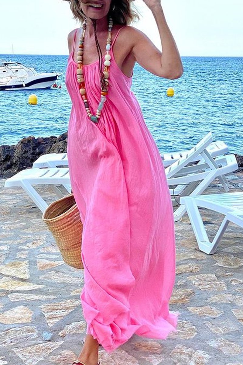 Vacation Chiffon Solid Color Sling Dress