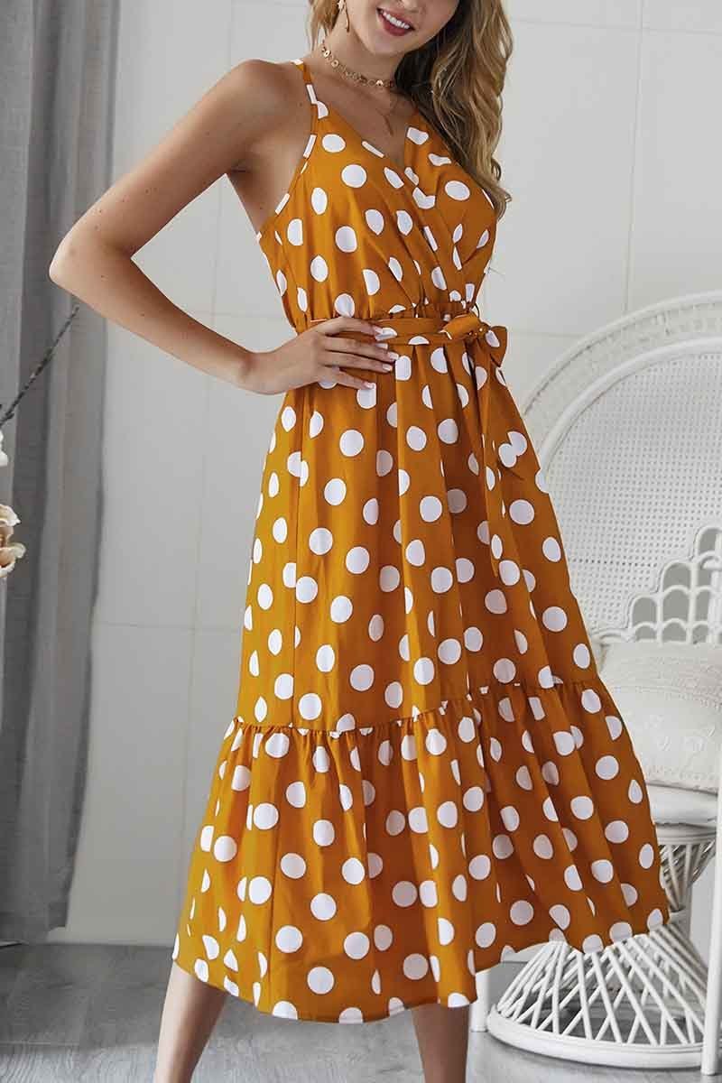 Polka Dot Strap Midi Dress(3 Colors)