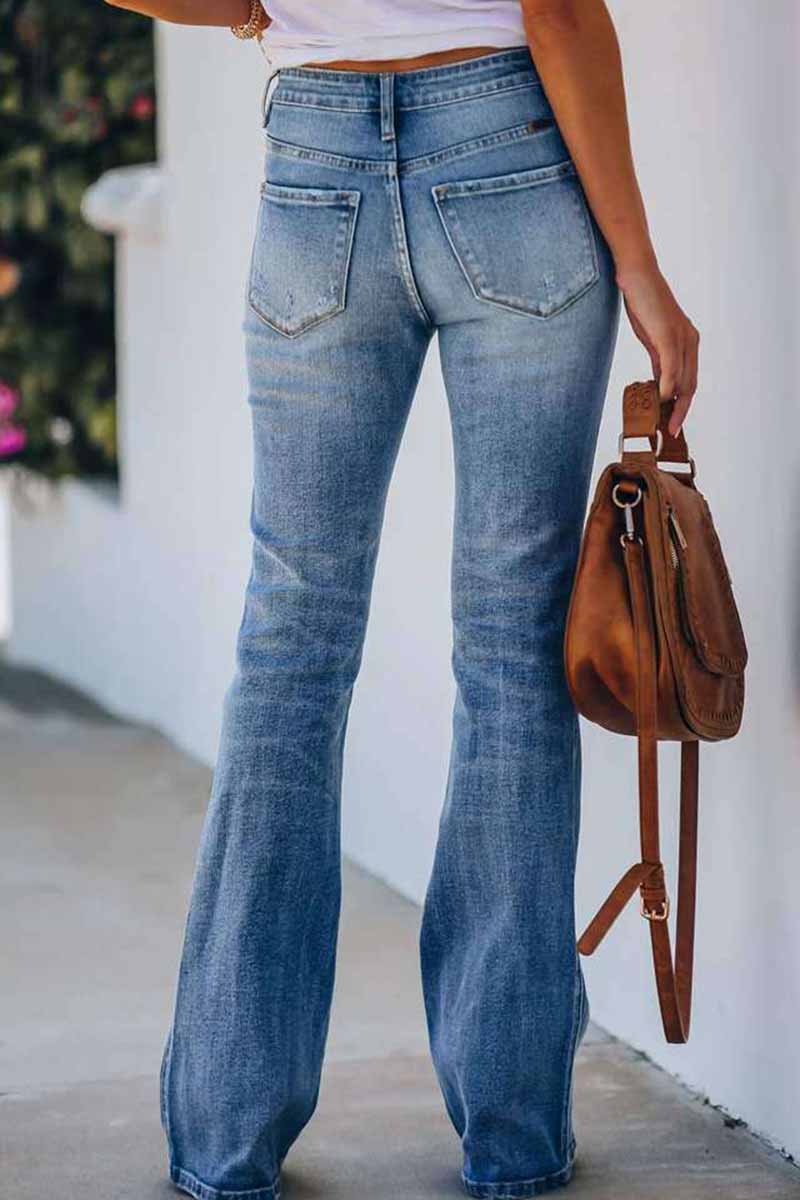 Women Jeans Mid Rise Fitted Make Old Denim Pants