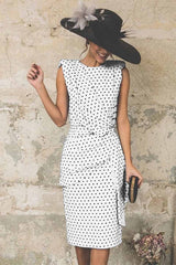 Sexy Polka Dot Pack Hip Sleeveless Midi Dress(4 Colors)