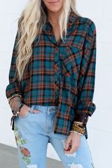 Casual Colorful Plaid Lapel Blouse