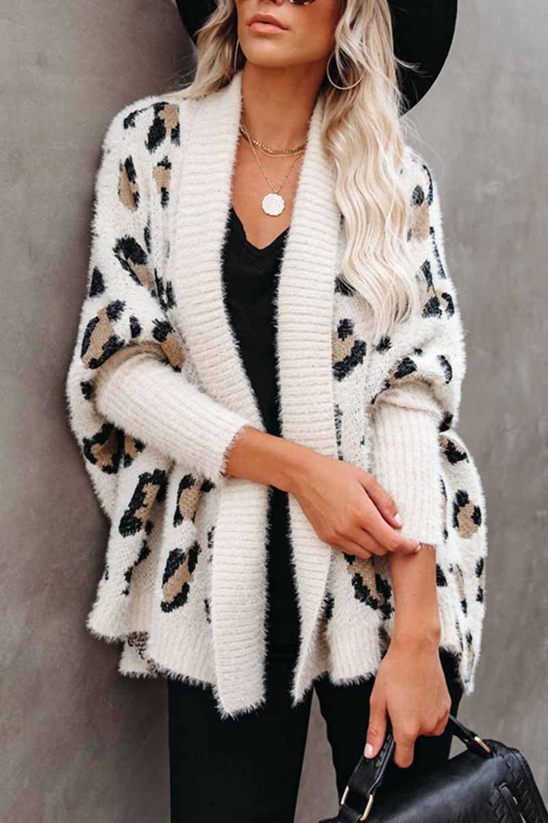 White Leopard Knit Cardigan