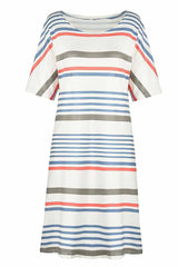 Printed O-neck Striped Midi Dress