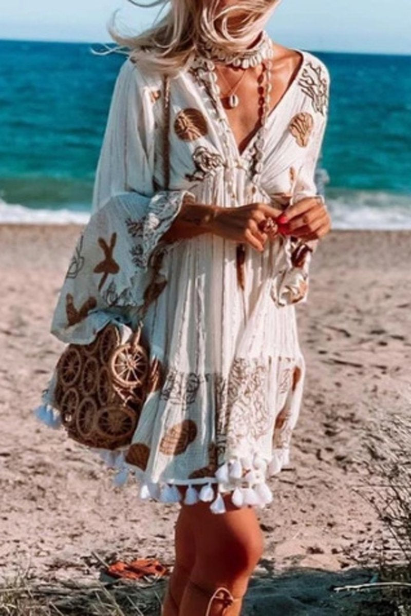 Tassel Bohemian Deep V-Neck Dress