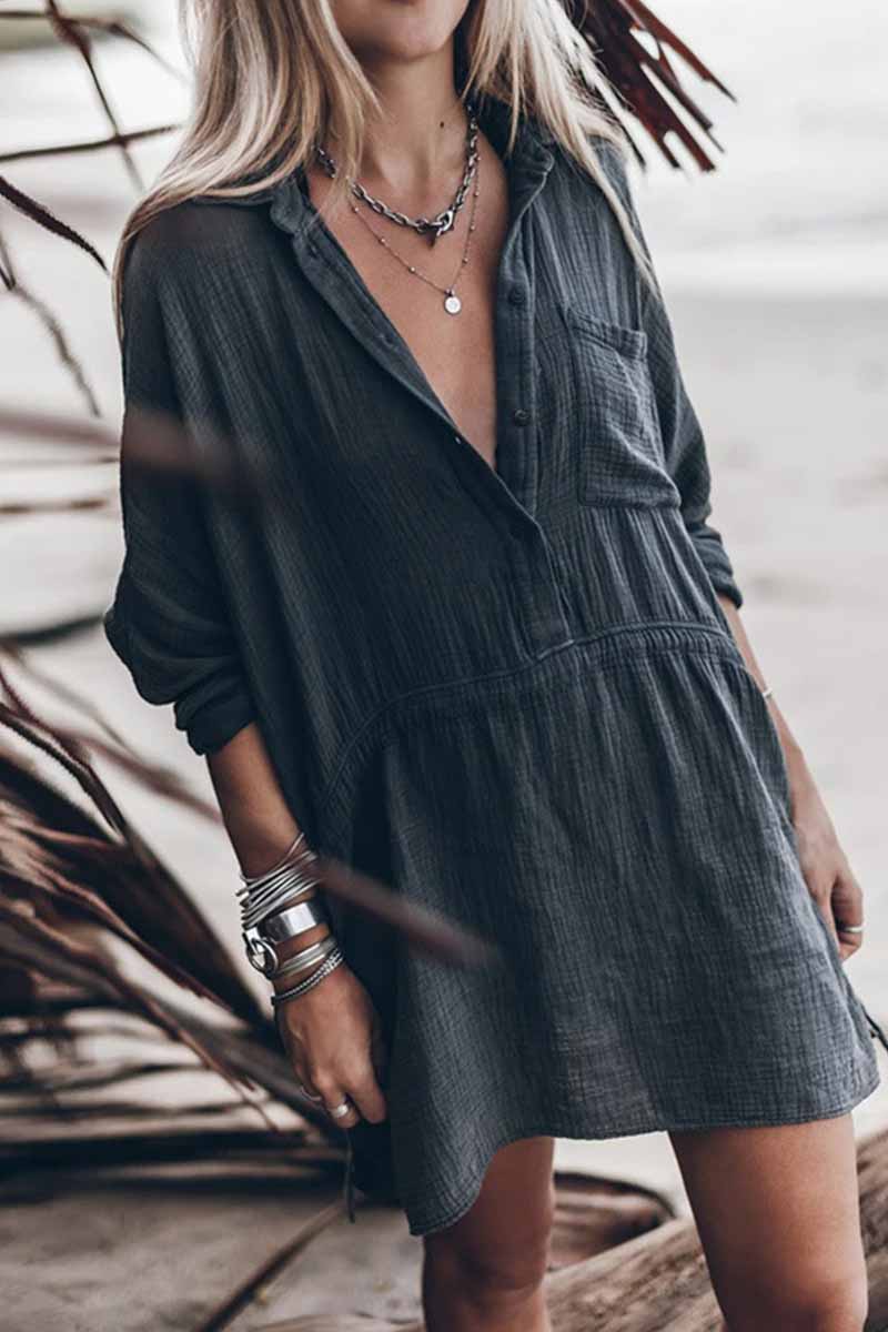 Casual Loose Cotton And Linen V-neck Dress