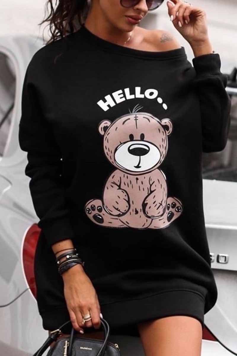 Bear Print Long Sleeve Sweatshirt Dress