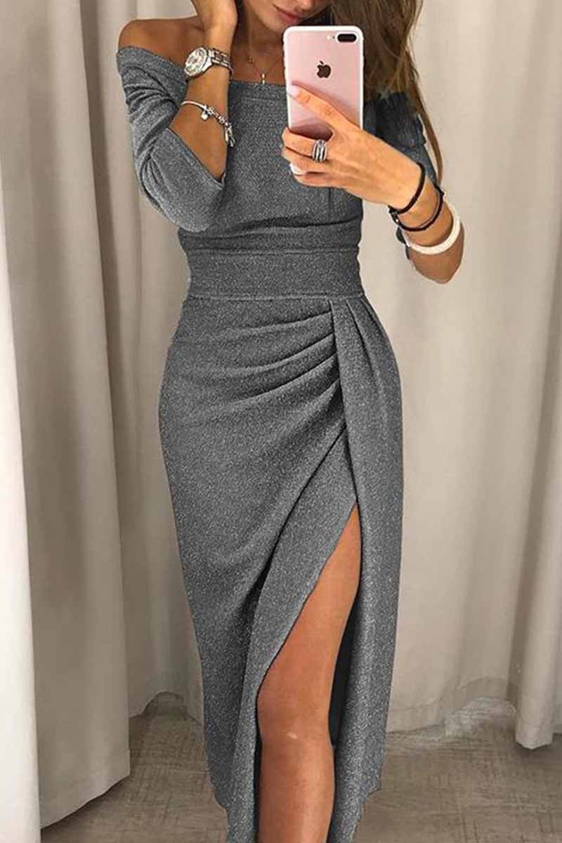 Wrap Hip Slit Collar Maxi Dresses(6 Colors)