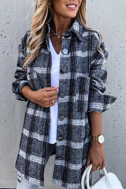 Retro Plaid Big Button Shirt Coat(11 Colors)