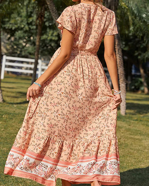 Casual Vintage Boho V-Neck Print Dress