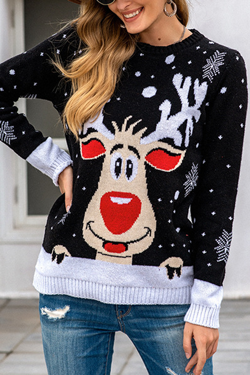 Christmas Elk Print Casual Sweater