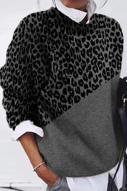 Casual Leopard Splice Pullover Sweater