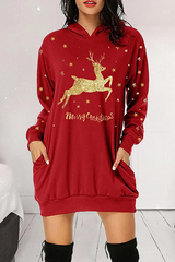 Christmas Cartoon Print Hood Mini Dress