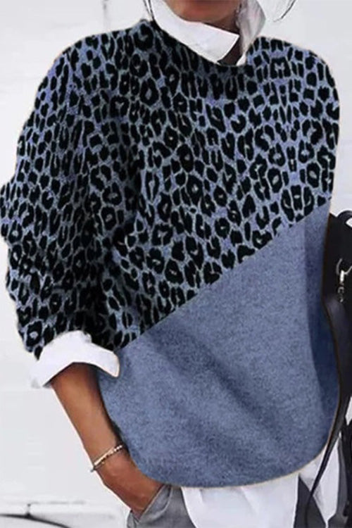 Casual Leopard Splice Pullover Sweater