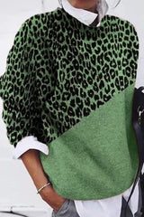 Casual Leopard Splice Pullover Sweater