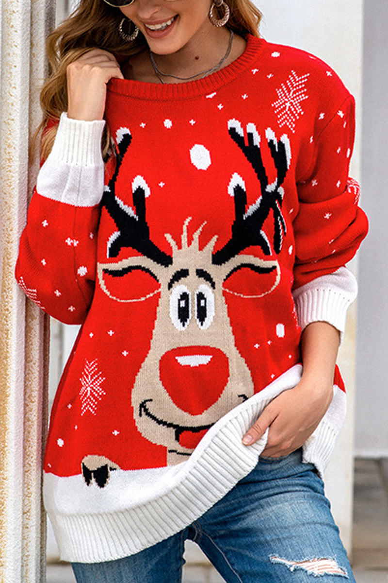 Christmas Elk Print Casual Sweater