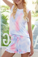 Tie Dye Drawstring Waist Sleeveless Two Piece Sets