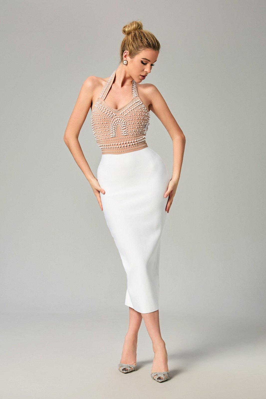 Solana Pearl Halter Bandage Dress