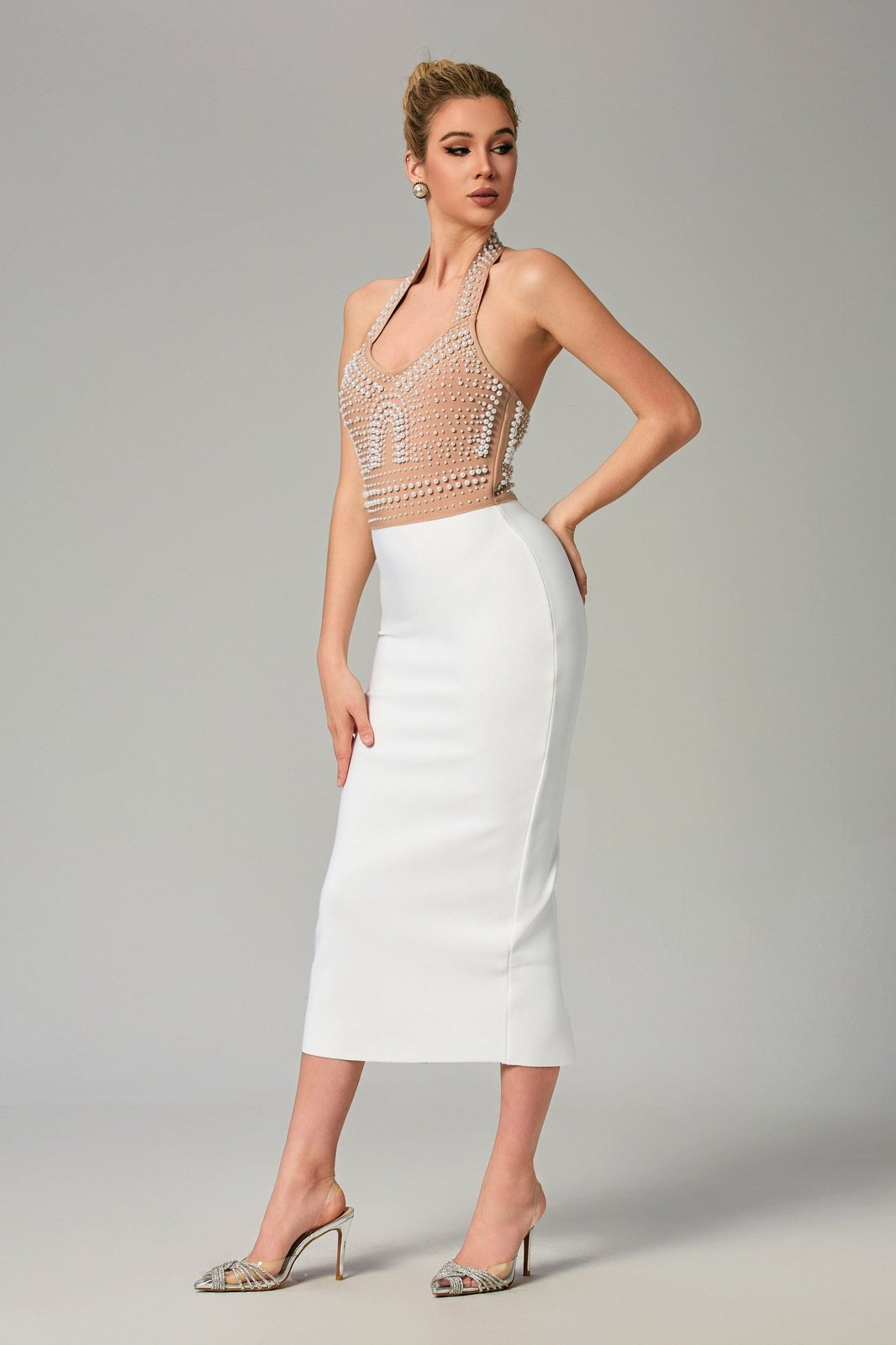 Solana Pearl Halter Bandage Dress