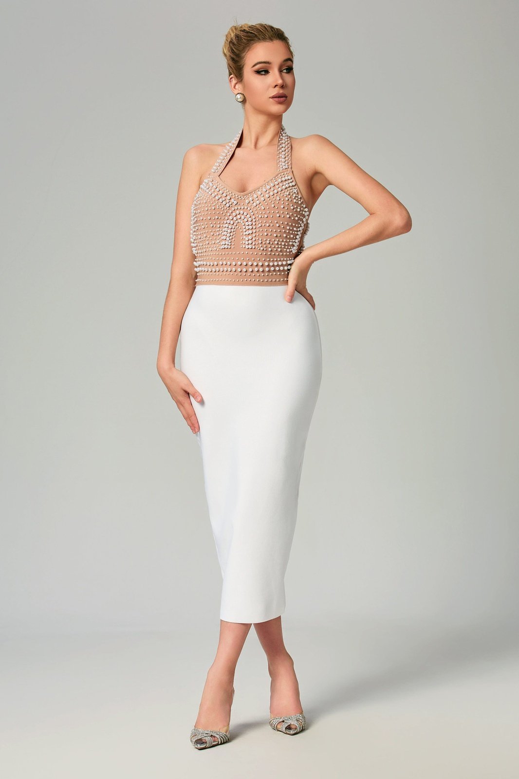 Solana Pearl Halter Bandage Dress