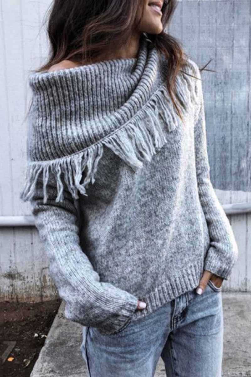 Shawl Fringed Knitted Sweater(3 Colors)