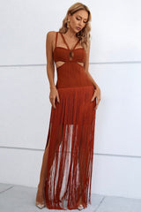 Nalini Asymmetric Fringe Bandage Dress