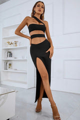 Isla Asymmetric High Slit Bandage Dress