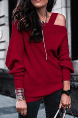 Cold Shoulder Solid Knit Pullover Sweater