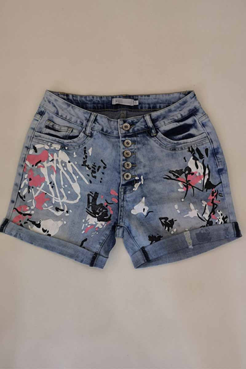 Washed Printed Casual Jeans