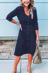 Button Down High Waist Pockets Dress