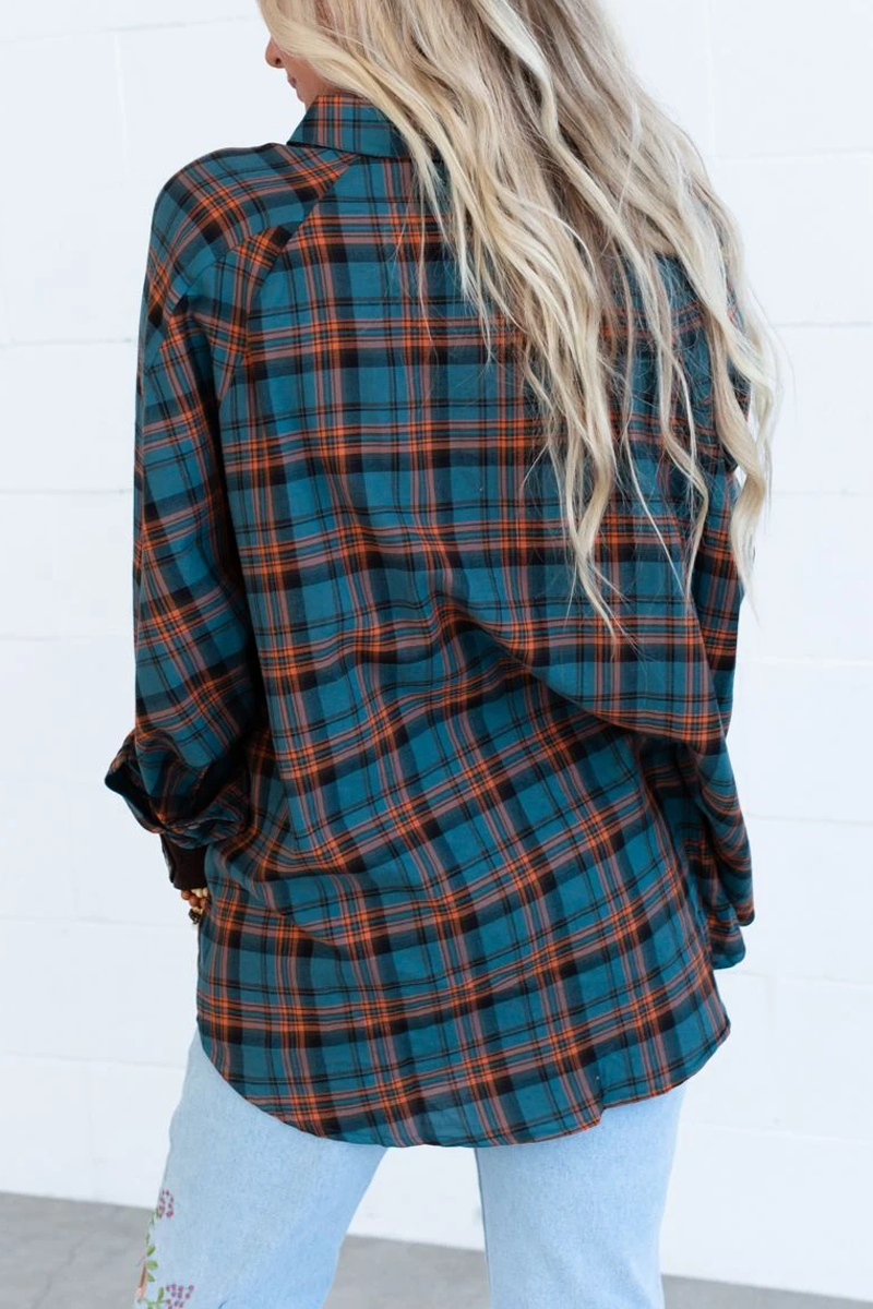 Casual Colorful Plaid Lapel Blouse