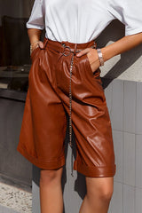 Casual PU Half Chain Shorts(With Belt)