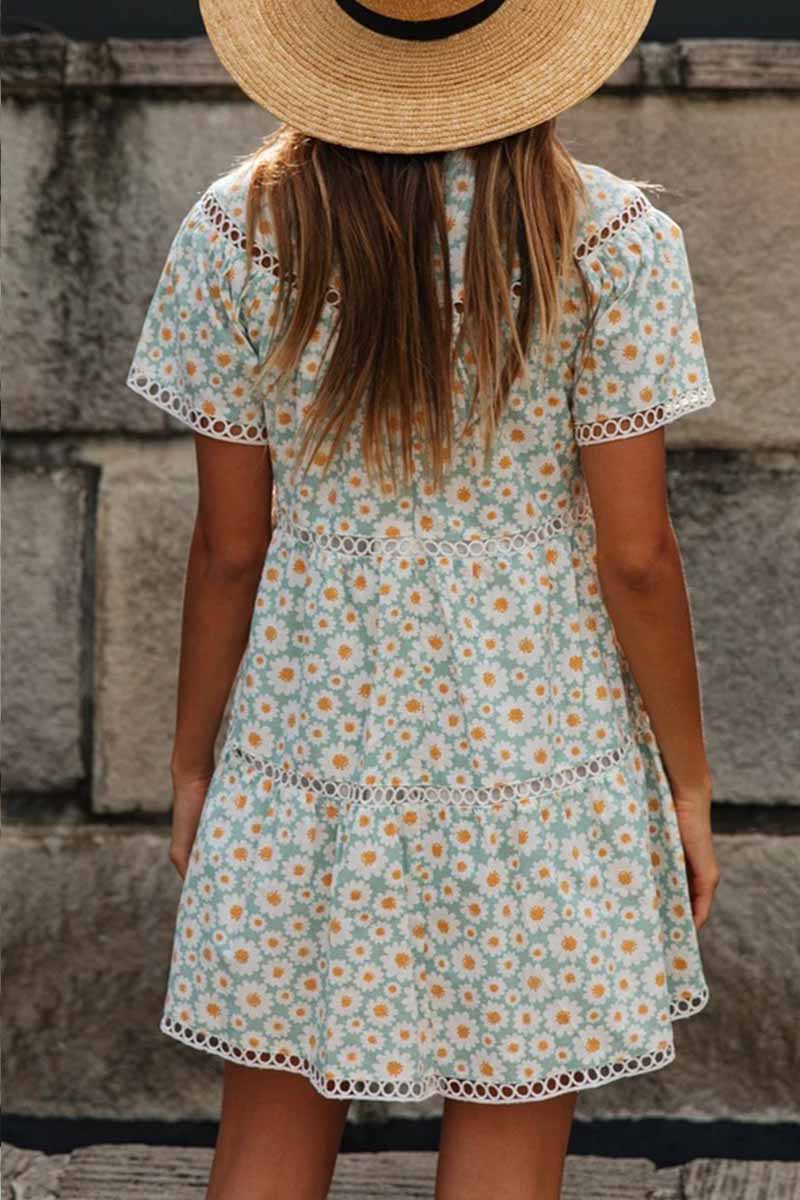 Printed Round Neck Mini Dress